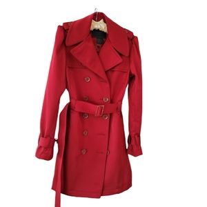 Avanti belted puff shoulder trench coat. NWOT. Red. Size small.